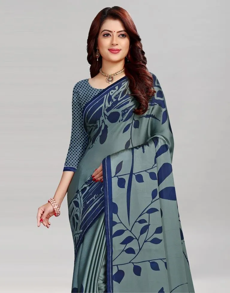 Blueish Grey Printed Saree