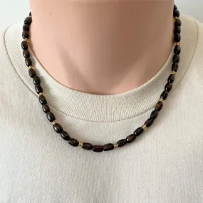 Brown Wood Barrel Beaded Mens Necklace