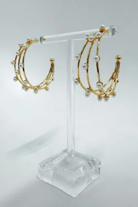 Captivating Class Triple Row Pearl Hoop Earrings