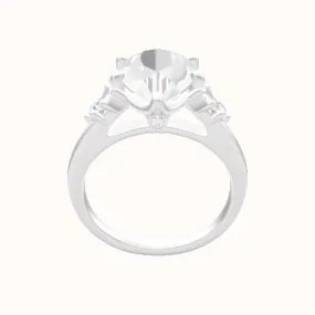 Cathedral Band with Marquise & Round Diamond Sidestones Engagement Ring With Crown Six Prong w. accent Diamond Head