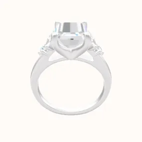 Cathedral Band with Marquise & Round Diamond Sidestones Engagement Ring With Four Prong Head