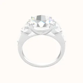 Cathedral Band with Round & Straight Baguette Sidestones Engagement Ring With Low Set Four Prong Head