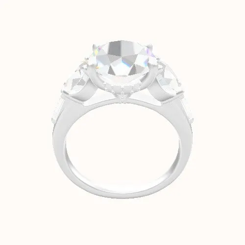 Cathedral Band with Round & Tapered Baguette Sidestones Engagement Ring With Front set gallery Head