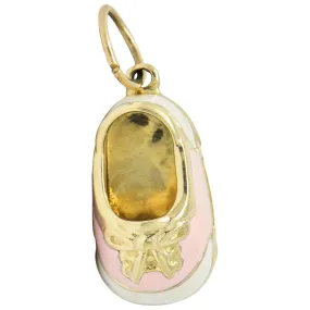 Contemporary 14 Karat Gold Pink Cream Enamel Saddle Shoe Charm