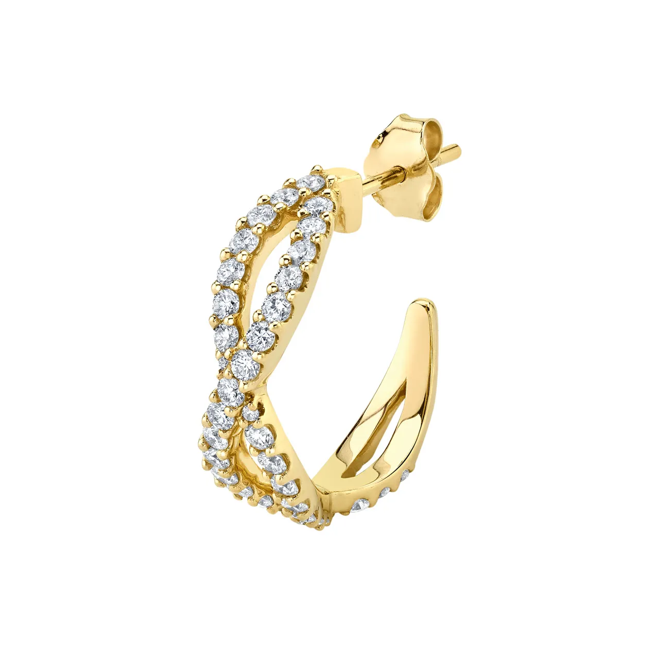 Crossover Hoop - White Diamond / 14k Yellow Gold