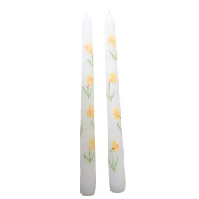 Daffodils on white Hand Painted Candle