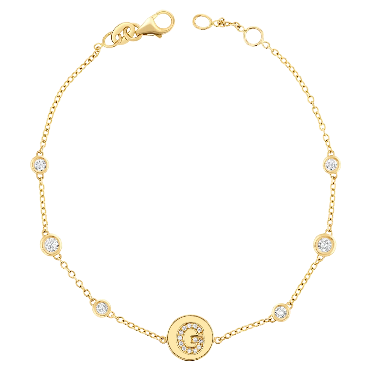 Diamond Bezel Strand Initial Letter Coin Bracelet