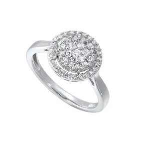 Diamond Halo Cluster Engagement Ring in 14k White Gold ( ctw)