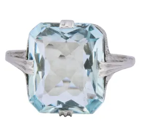 Edwardian 4.00 CTW Aquamarine 14 Karat White Gold Ring