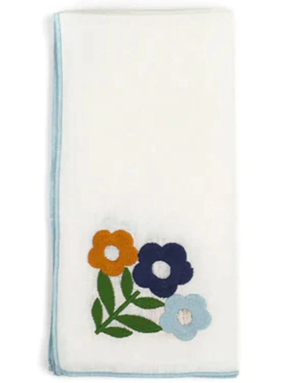 Floral Embellished Linen Napkins in Blue