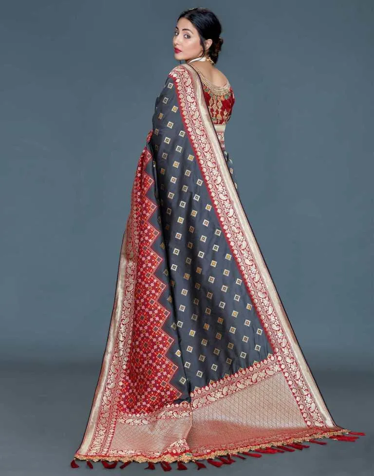 Grey Banarasi Silk saree