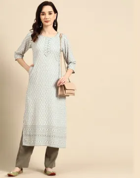 Grey Embroidered Rayon Kurta