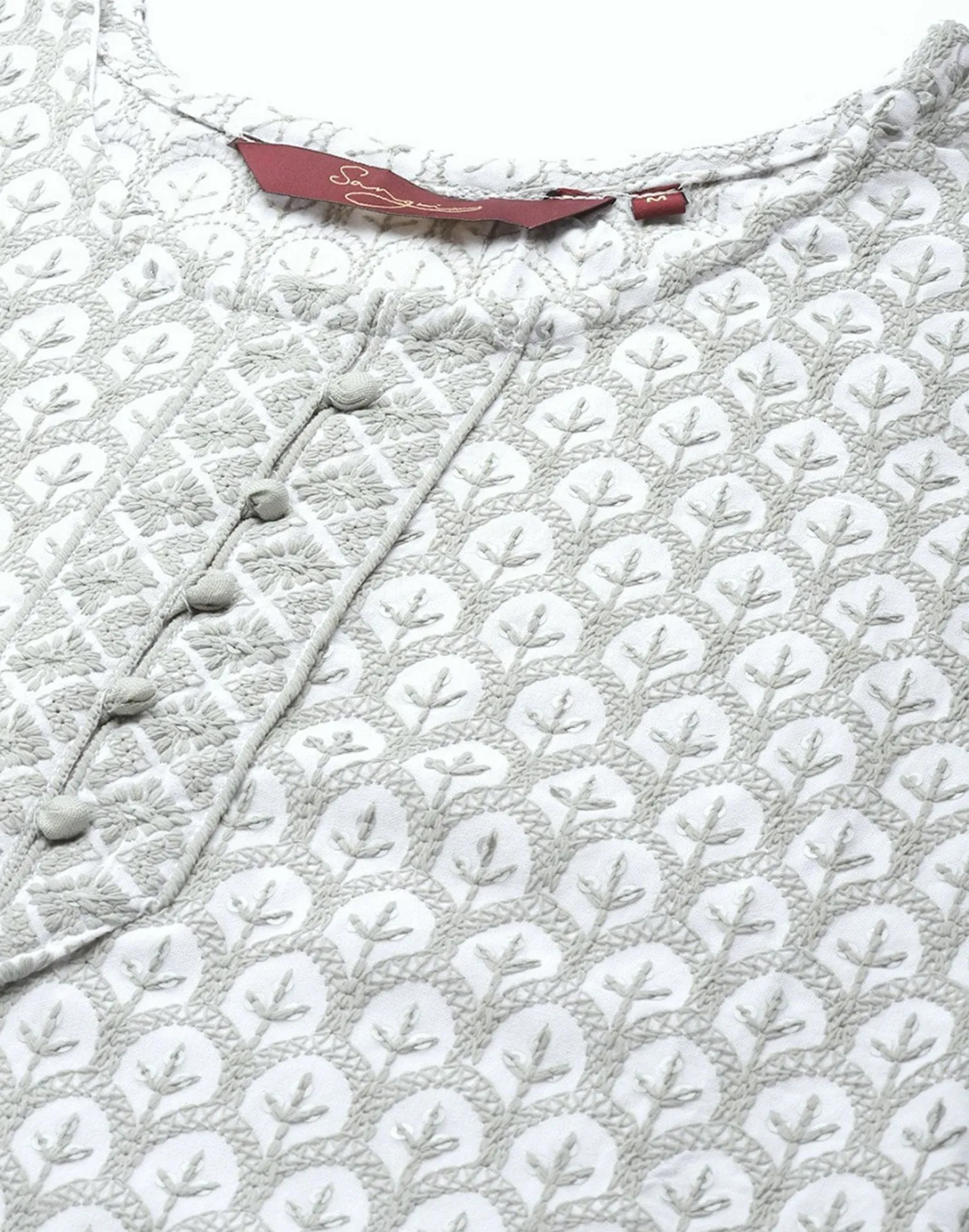 Grey Embroidered Rayon Kurta