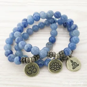 Handmade Natural Blue Aventurine Mala Bracelet With Zen Charm