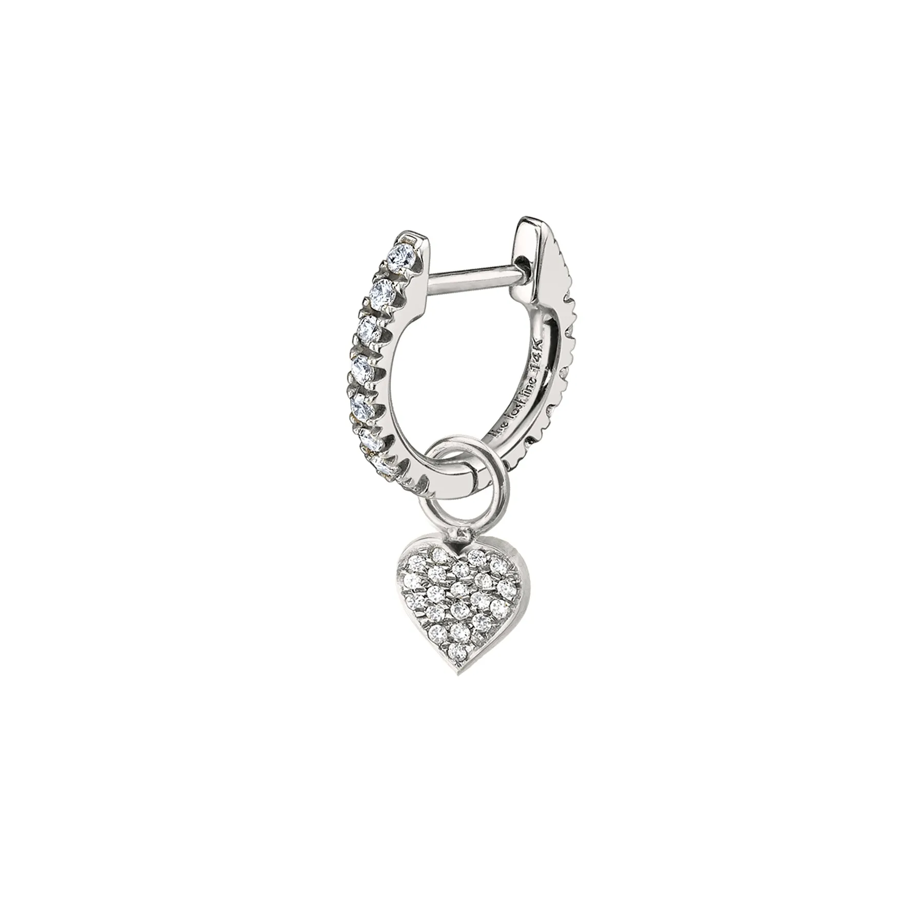 Heart Hoop Earring Charm - White Diamond / 14k White Gold