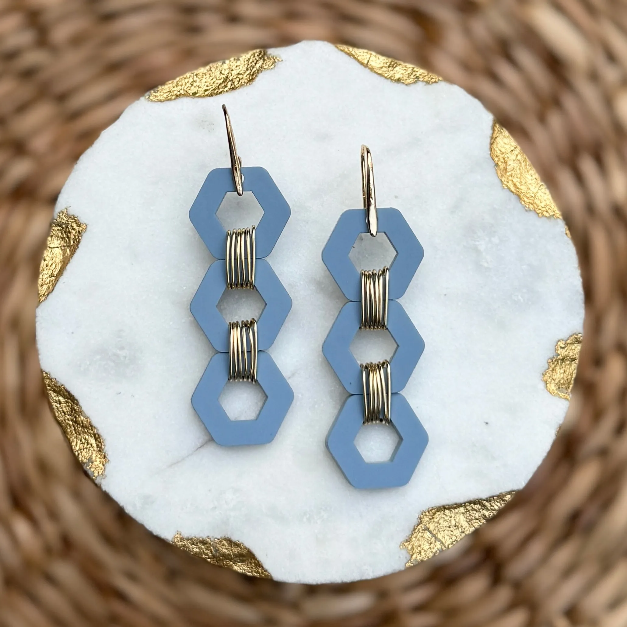 Hex Stacks - Coastal Blue - Acrylic Earrings