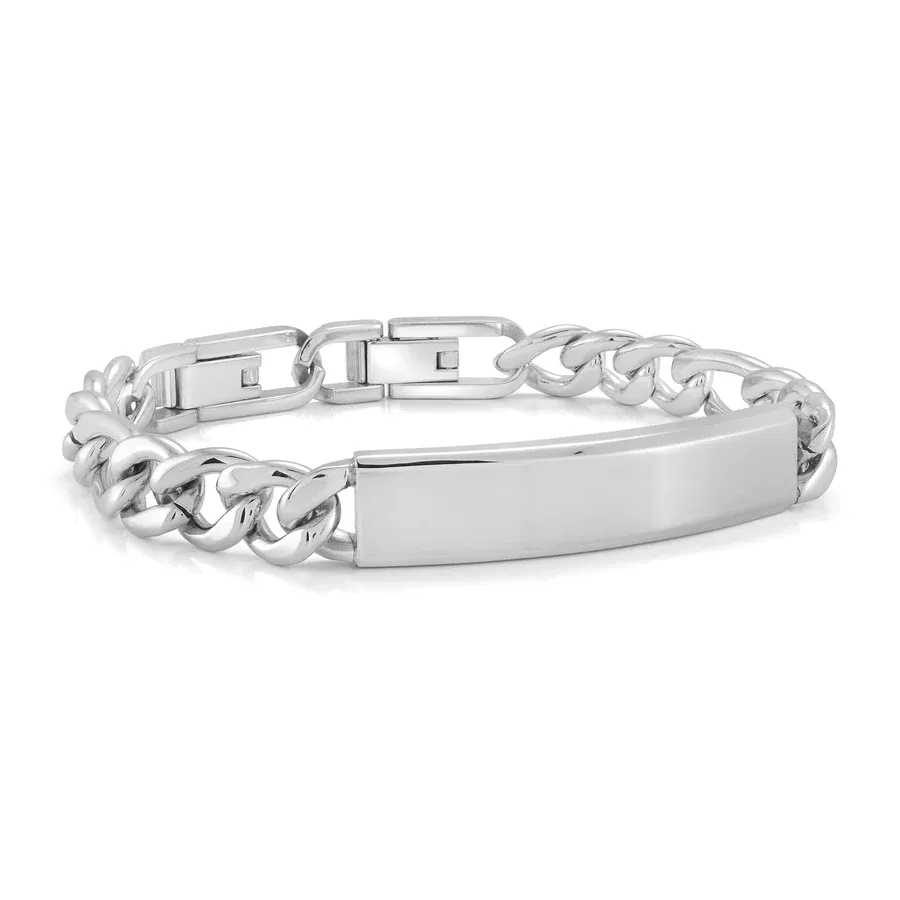 Italgem Steel 9.5MM Figaro ID Bracelet