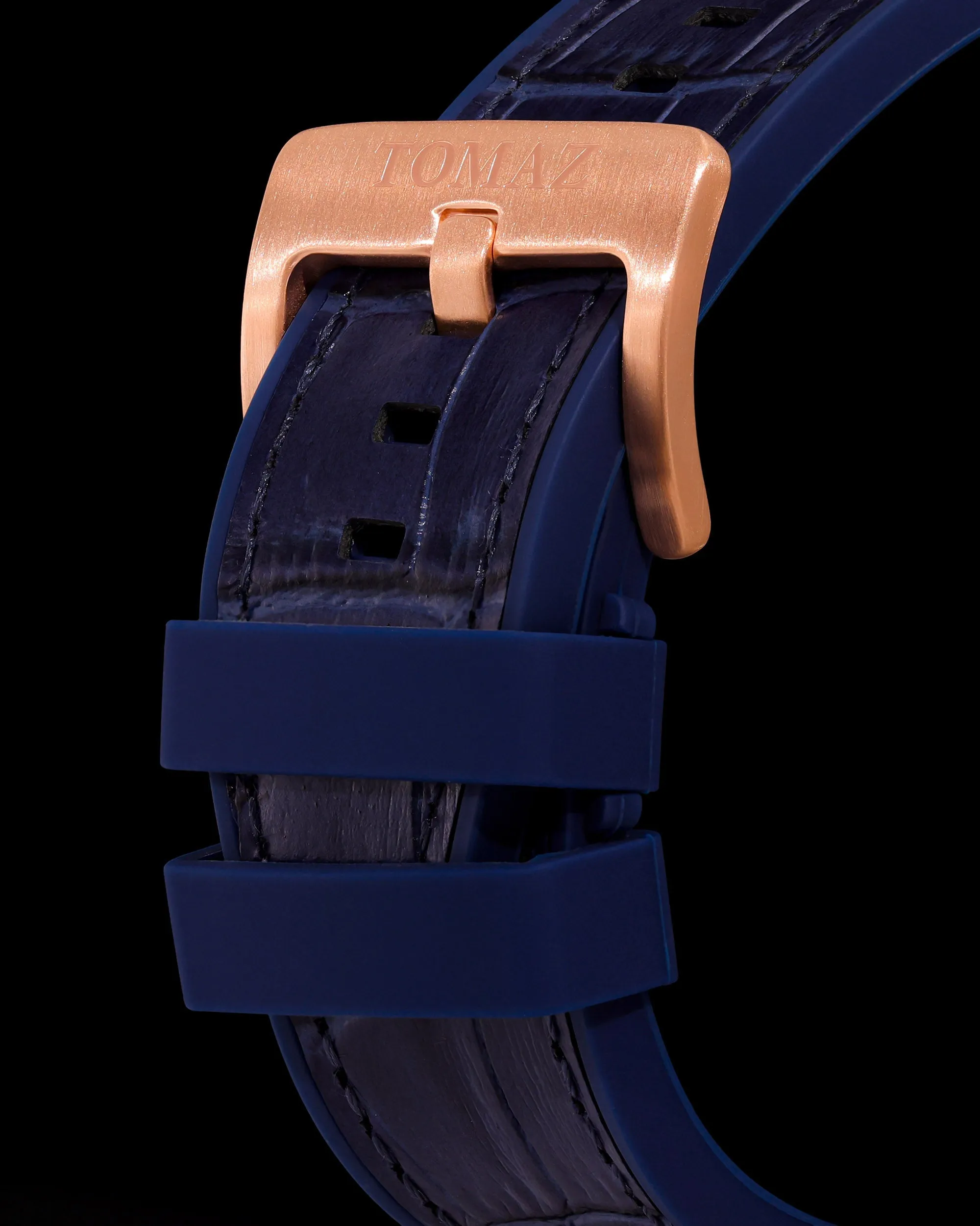 Jezper TQ021B-D6 (Rosegold/Blue) with Blue Swarovski (Blue Bamboo Rubber Strap)