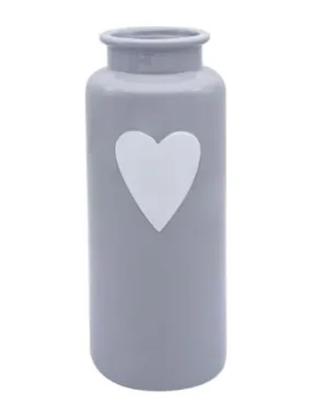 Large Grey Vase With Heart Decal