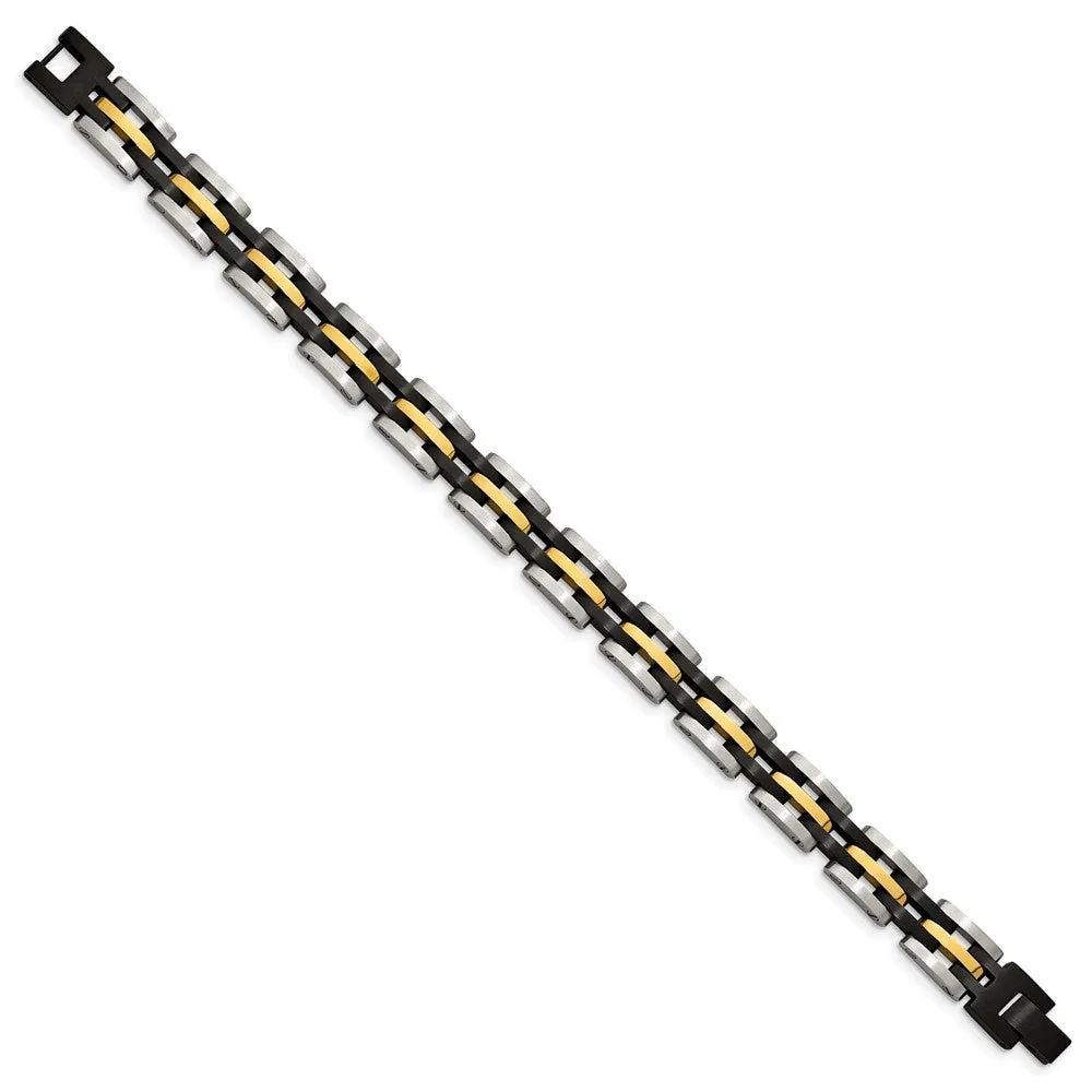 Men's 10mm Tri-Color Stainless Steel Link Bracelet, 8.25 Inch