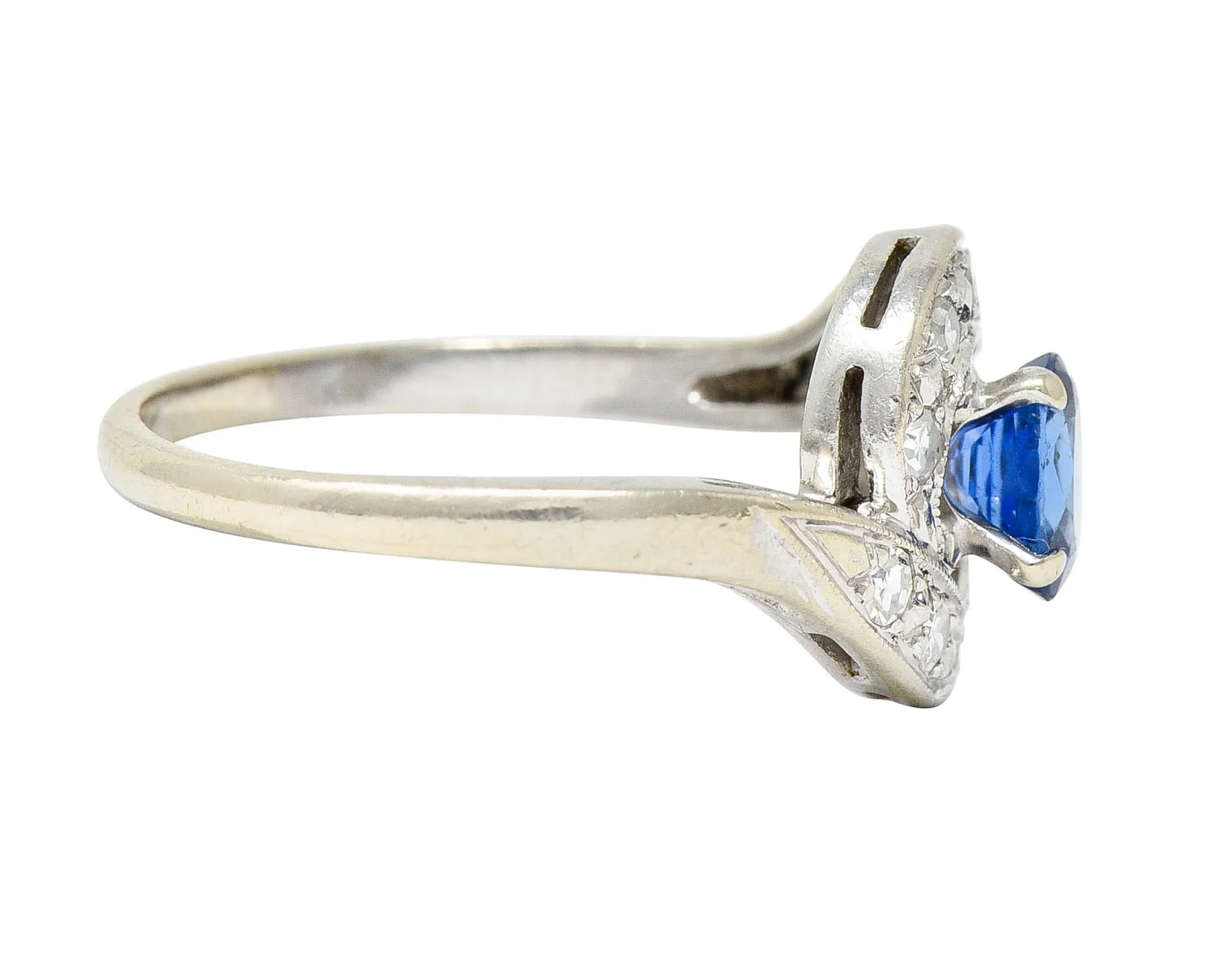 Mid-Century 0.75 CTW Sapphire Diamond 14 Karat White Gold Bypass Ring