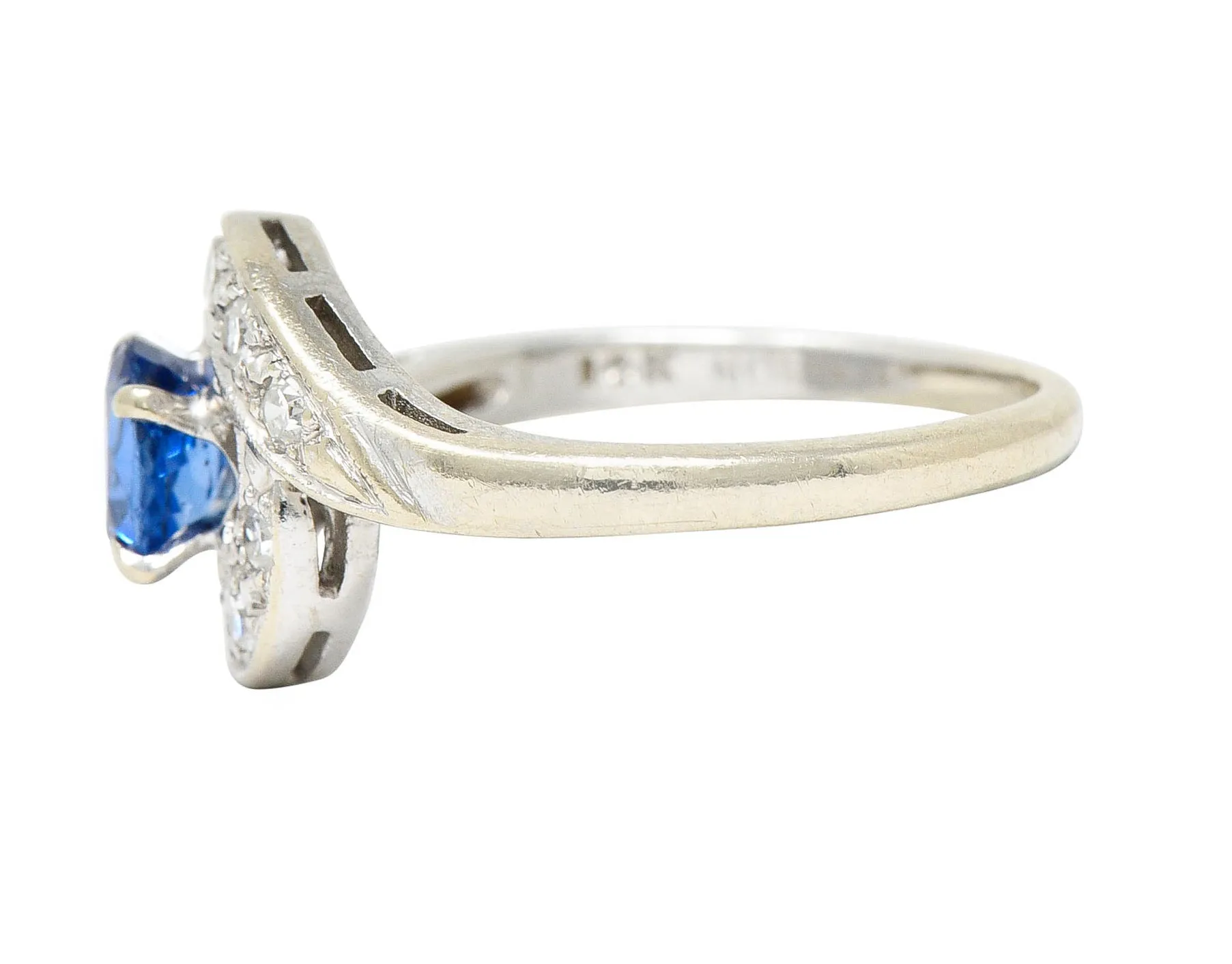 Mid-Century 0.75 CTW Sapphire Diamond 14 Karat White Gold Bypass Ring