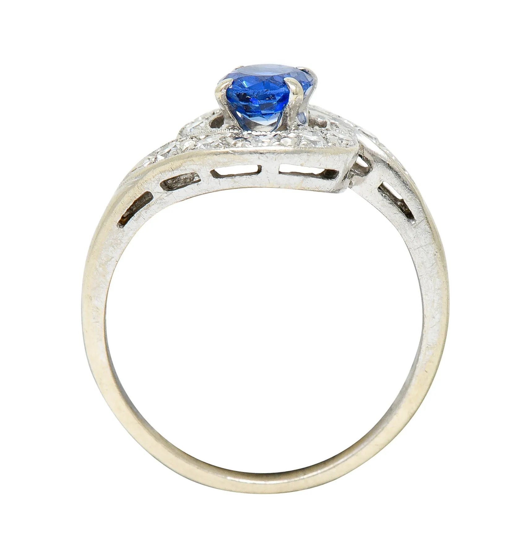 Mid-Century 0.75 CTW Sapphire Diamond 14 Karat White Gold Bypass Ring