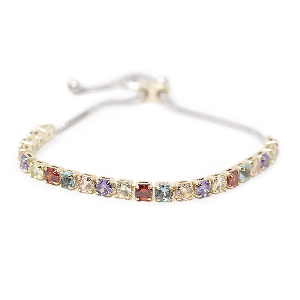 Multicolor Square CZ Slider Bracelet Two Tone