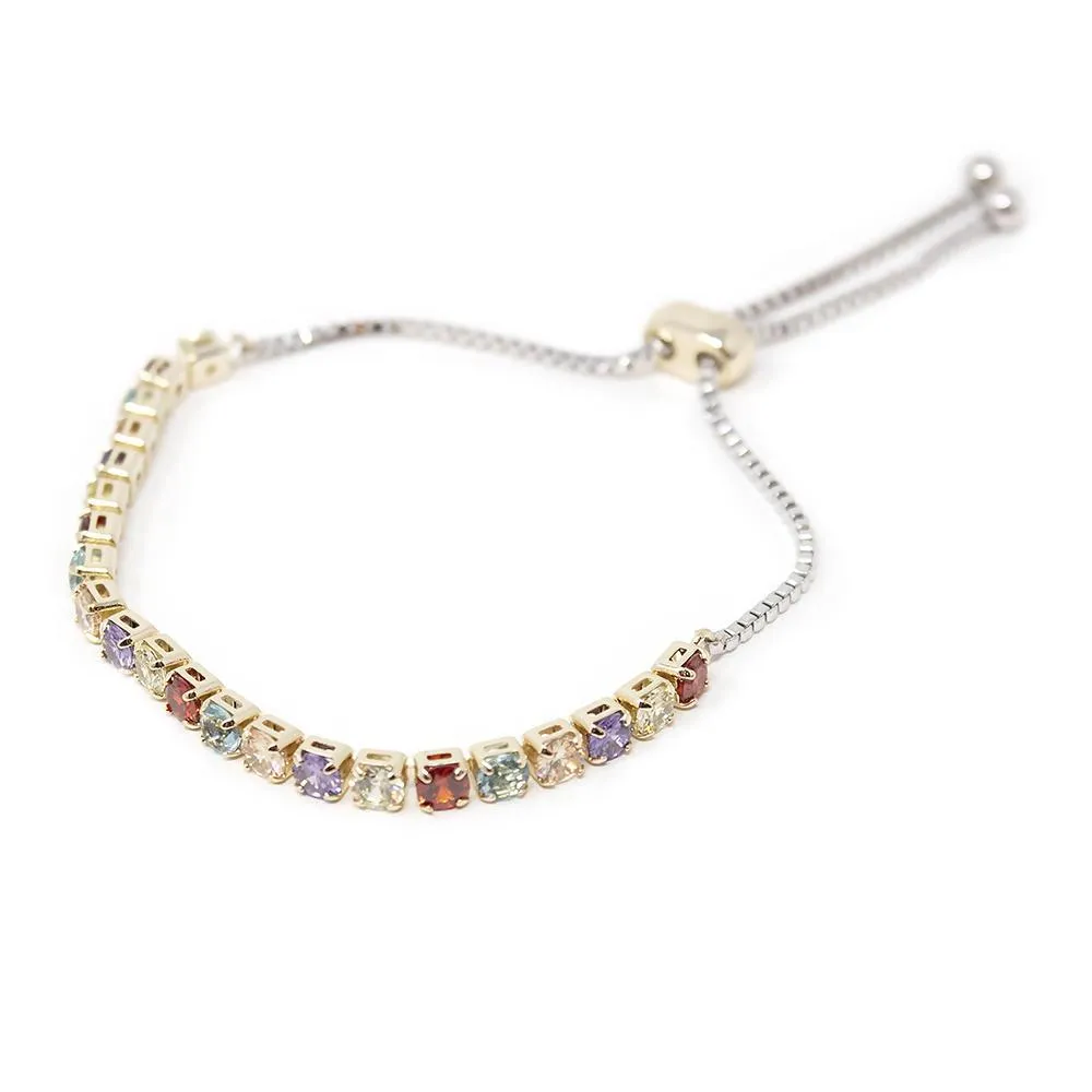 Multicolor Square CZ Slider Bracelet Two Tone