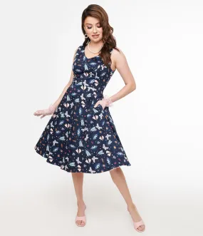 Navy & Multicolor Bug Cotton Swing Dress