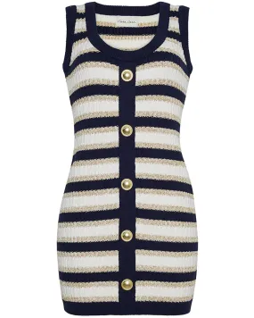 Navy and White Nicole Button Dress