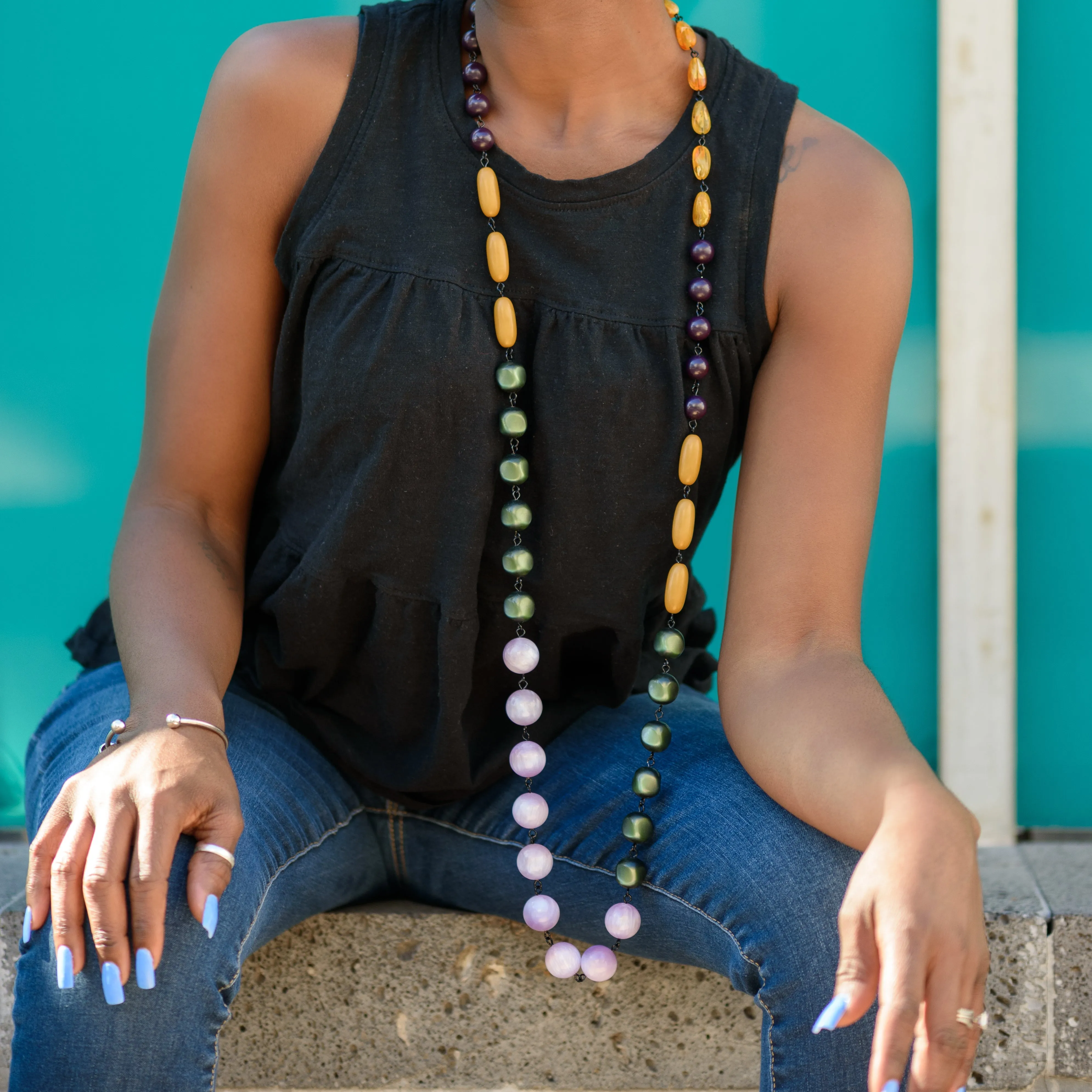 Orange Grey & Cranberry Rope Necklace