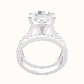 Pave Cathedral Engagement Ring With High Set Six Prong Head and Matching Band