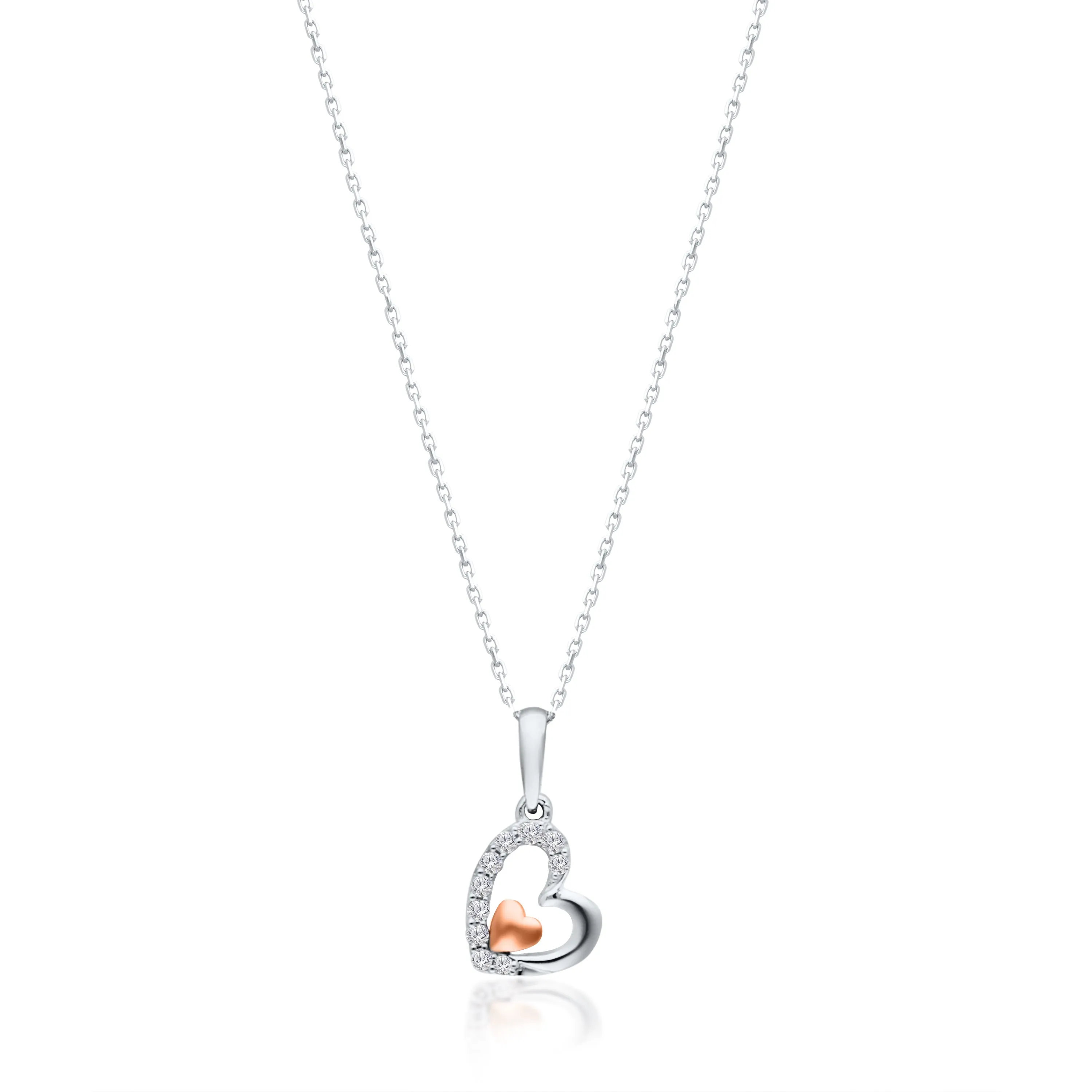 Rose and White Gold Double Heart Diamond Pendant