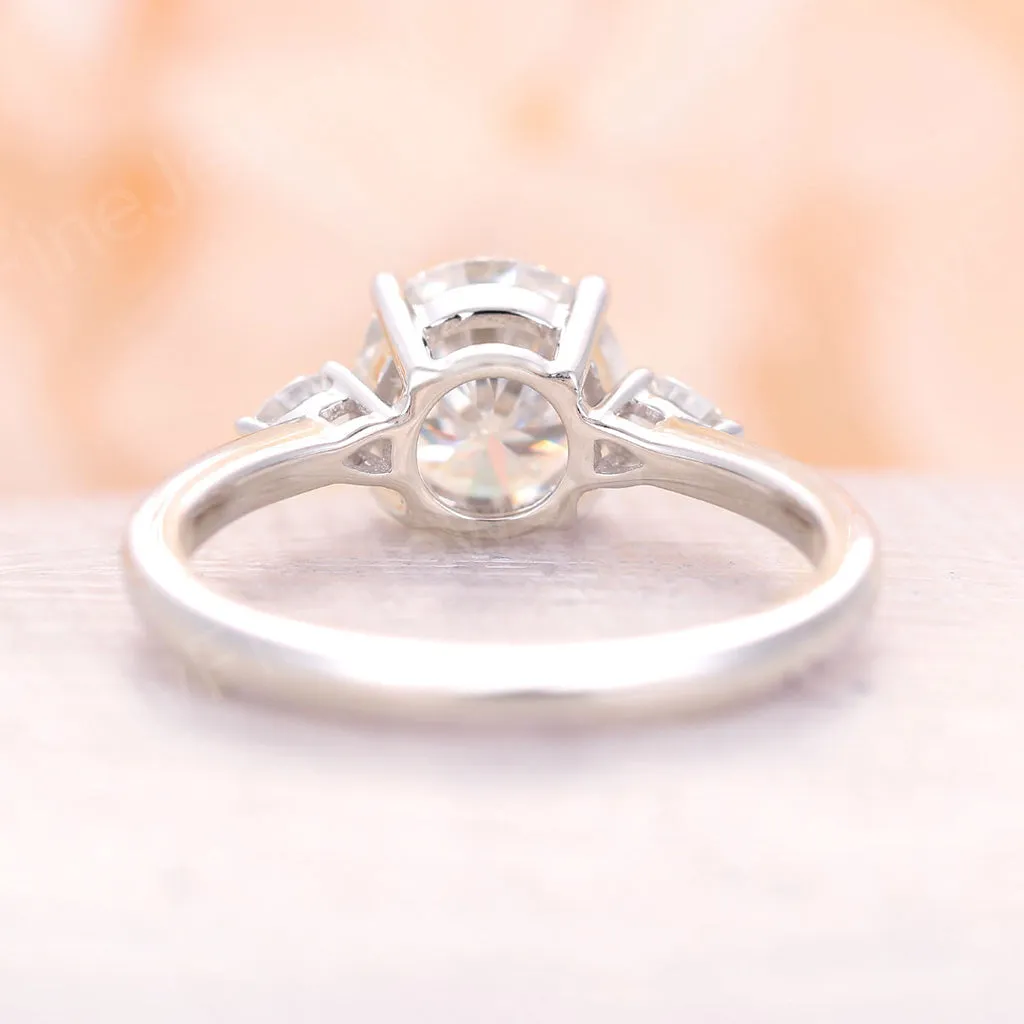 Round Moissanite Three Stone Engagement Ring White Gold