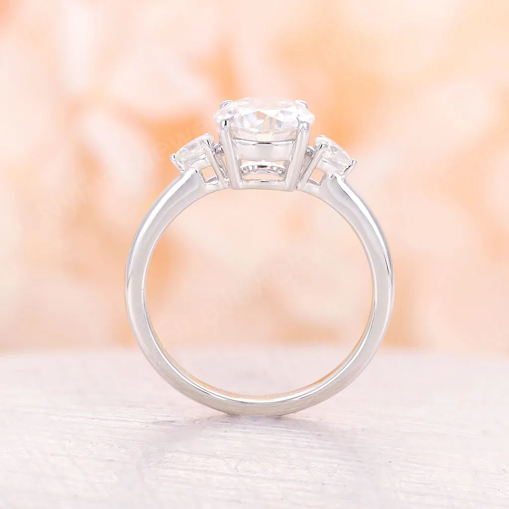 Round Moissanite Three Stone Engagement Ring White Gold