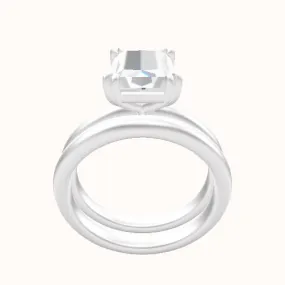 Rounded Solitaire Engagement Ring With Double Prongs Head and Matching Band