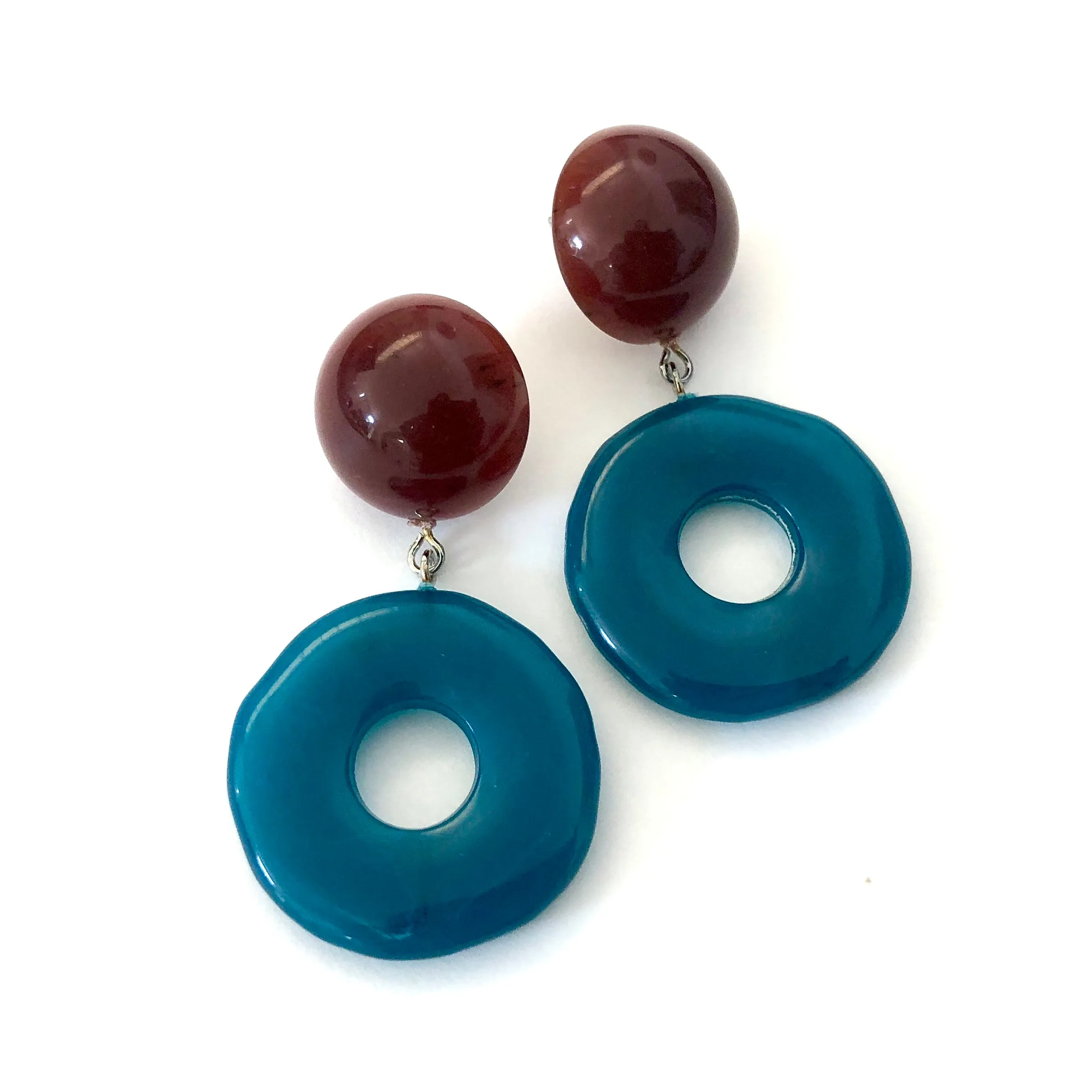 Sea Blue & Carnelian Donut Drop Earrings