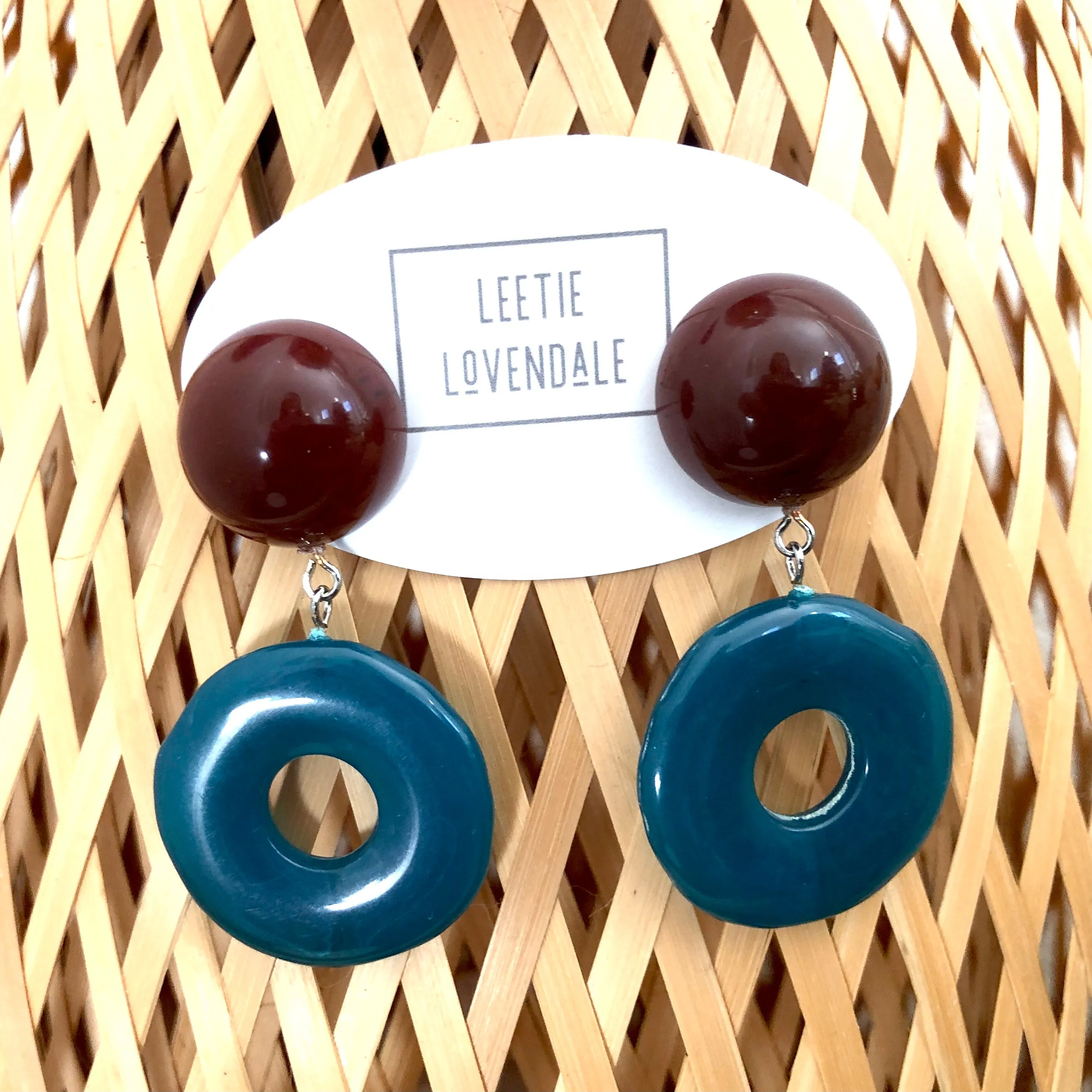 Sea Blue & Carnelian Donut Drop Earrings