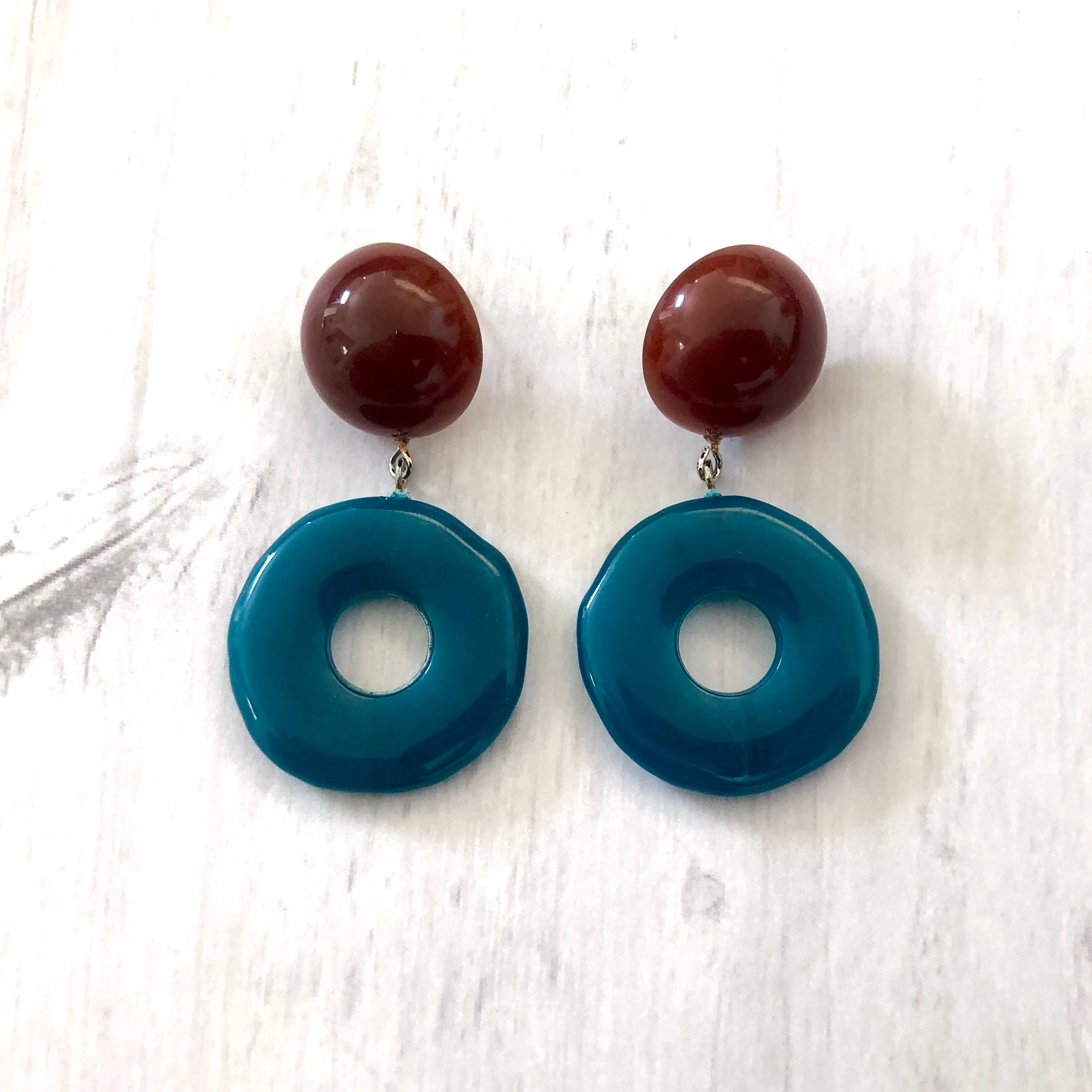 Sea Blue & Carnelian Donut Drop Earrings