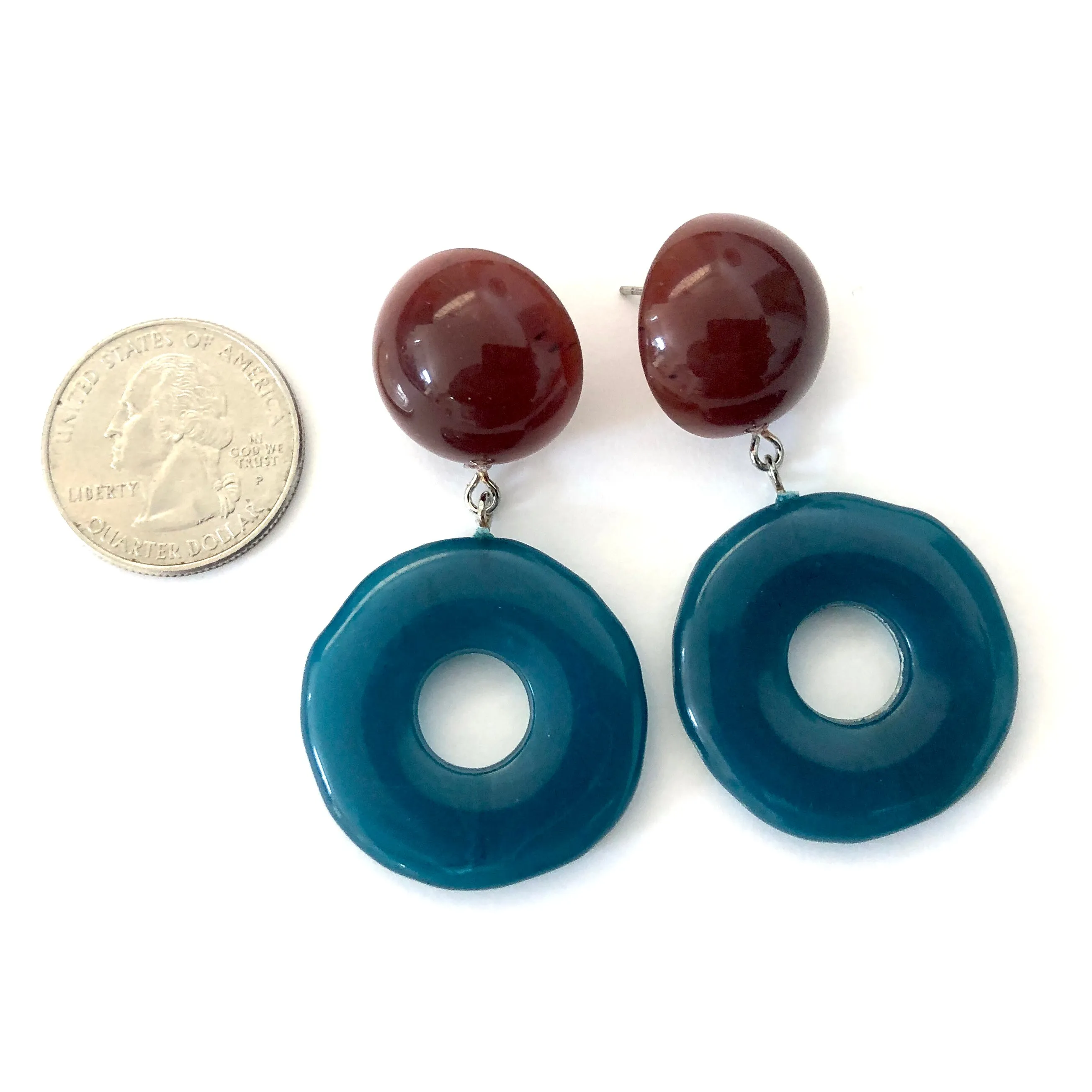 Sea Blue & Carnelian Donut Drop Earrings