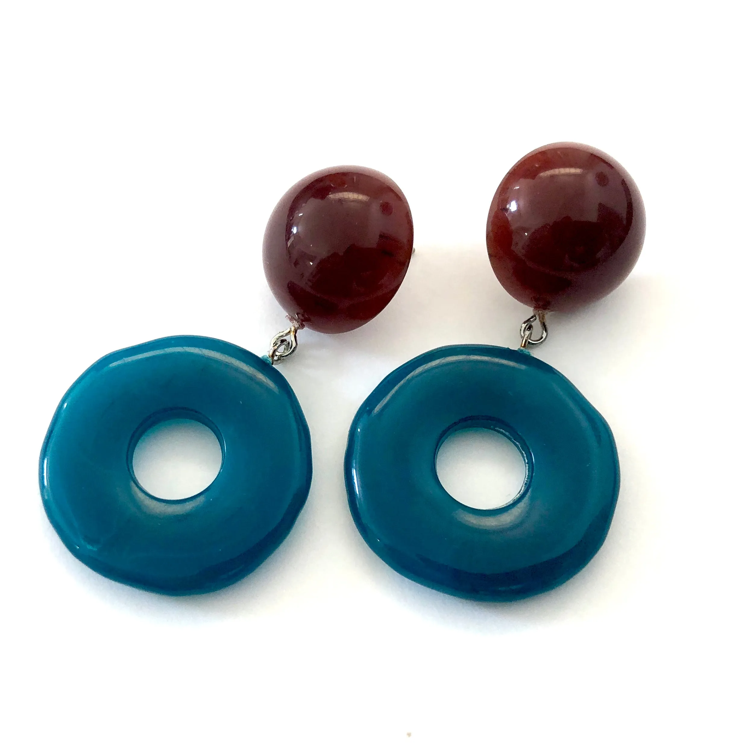 Sea Blue & Carnelian Donut Drop Earrings