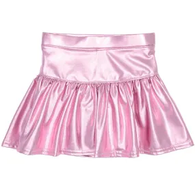 Slick Metallic Gathered Skort - Light Pink