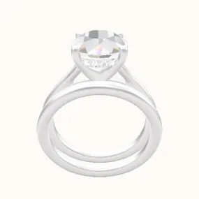 Split Cathedral Engagement Ring With V Prong with Hidden Halo Head and Matching Band