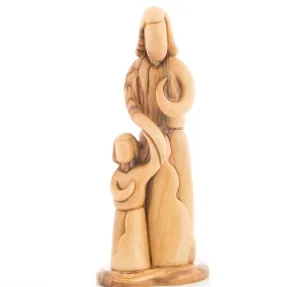 St. Joseph with Young Jesus Christ Figurine, 12 Hand Carved Olive Wood