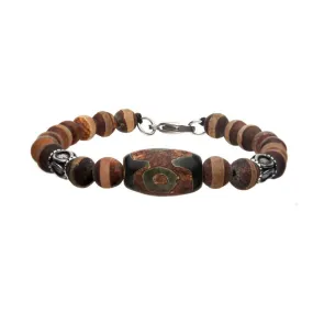 Stainless Steel Bracelet with Tibetan Bead and Amulet Ornaments