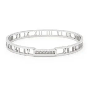 Stainless Steel Cubic Zirconia Roman Numeral Bangle