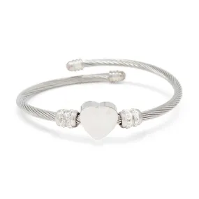 Stainless Steel Heart with Pave Station Cable Bangle