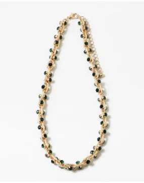 Statement Crystal Clear Red Green Hematite Necklace