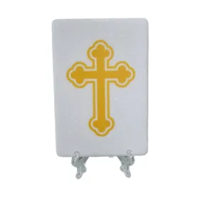 Thassos White Marble Byzantine Greek Cross Gold